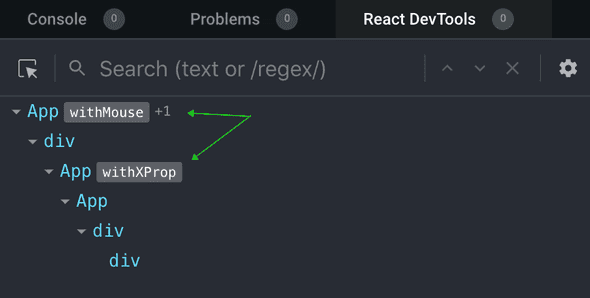 showing our defined names for the hoc nodes in react dev-tools